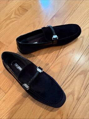 Stacy Adams Black Suede Braided Bit Loafers